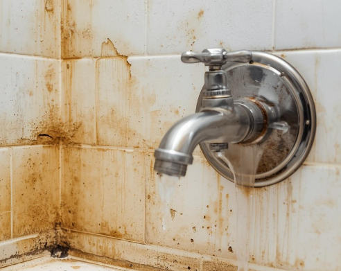 dirty tiles near faucet