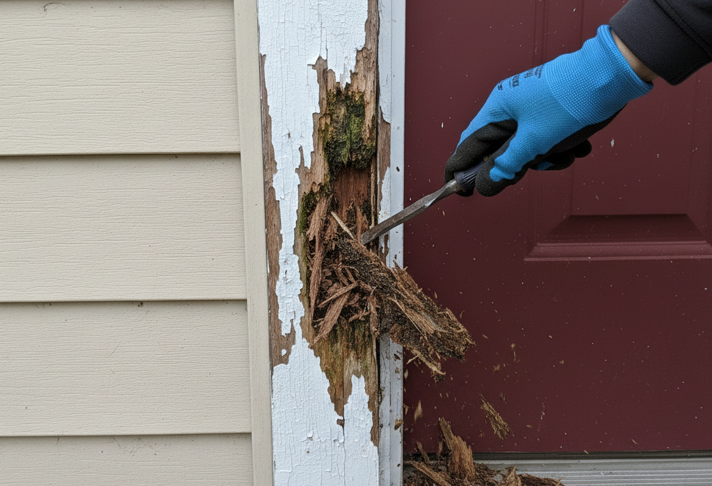 scraping-rotten-wood-on-door