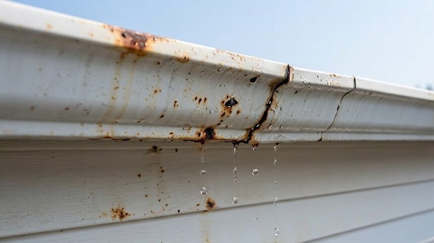 holes, cracks on rusted gutter
