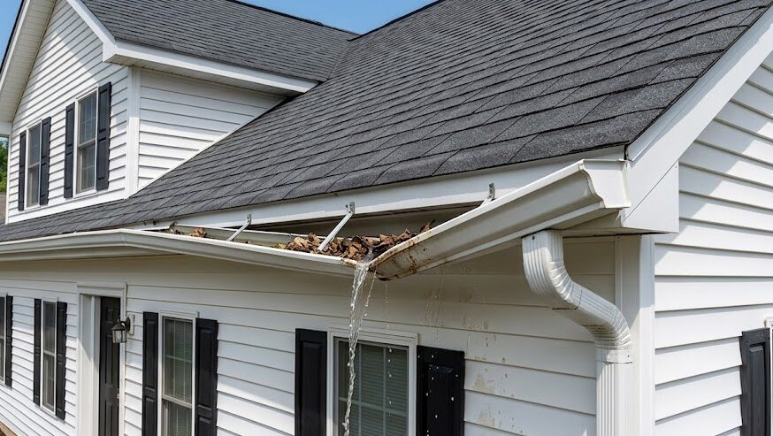 sagging gutters on white house